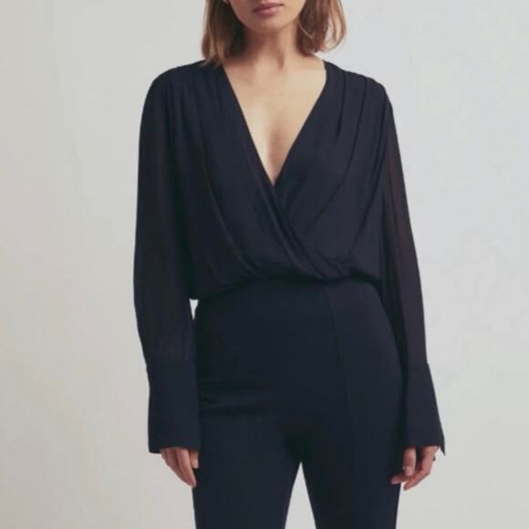 NWOT Favorite Daughter The Chiffion Date Blouse Bodysuit in Navy SZ XS - Picture 1 of 9